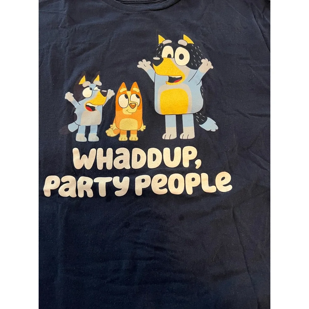 Bluey‎ Whaddup Party People Kids Navy Blue Graphic T-Shirt Size 3T Cotton